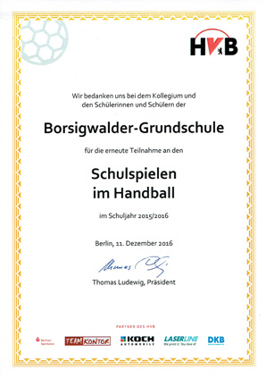 Urkunde Handball
